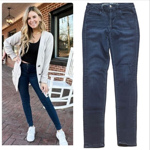 American Eagle Outfitters Dark Wash Skinny Jeans Size 2 Long - Picture 1 of 16